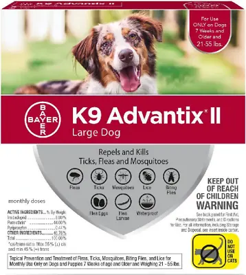 K9 Advantix II For Large Dogs 21-55 Lbs 6 Pack RED (CAP65) • $80.58