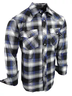 Plaid Shirt Mens Country Western Flap Pockets Triple Snap Cuffs TRUE FIT Casual • $19.95