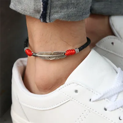 Boho Handmade Man Feather Leather Rope Anklets Barefoot Sandal Beach Jewelry -od • £3.26