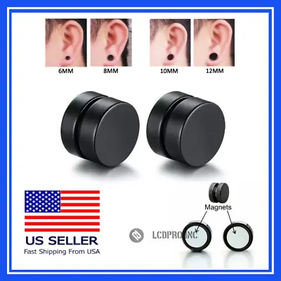 Men Women Stainless Steel Stud Earrings Magnetic Ear Plugs Non-Piercing Clip On • $3.21