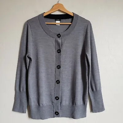 J.Crew 100% Merino Wool Cardigan Sweater Crystal Stud Buttons Grey Size Womens L • $31.99