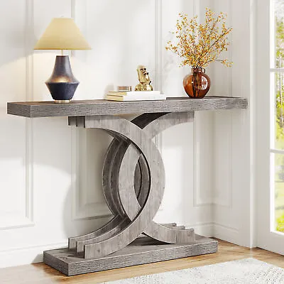 Gray Console Table Wtih Geometric Base Industrial Entryway Hallway Table 39  • $145.34