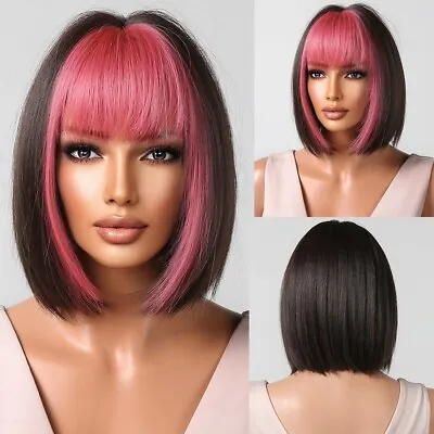 Women's Wig With Straight Bangs Gradient Short Hair Bobo Synthetic Fiber Wig • $10.99