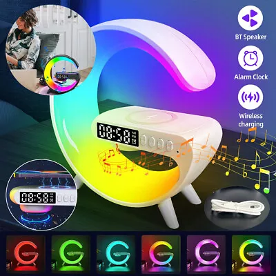 Smart Night Light G Wireless Charger Bluetooth Speaker Alarm Clock LED Lamp Gift • $20.79