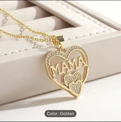 Gold Plated Pendant Heart Shape Mama Necklace Women Jewellery • £4