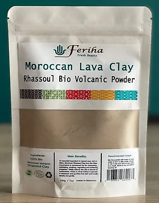 FERIHA Moroccan Rhassoul Bio Clay Powder Organic Facial Body & Hair Mask. • $15.80