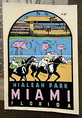 Original Vintage MIAMI Florida TRAVEL Water DECAL Hialeah Park Flamingo Horse FL • $18.74