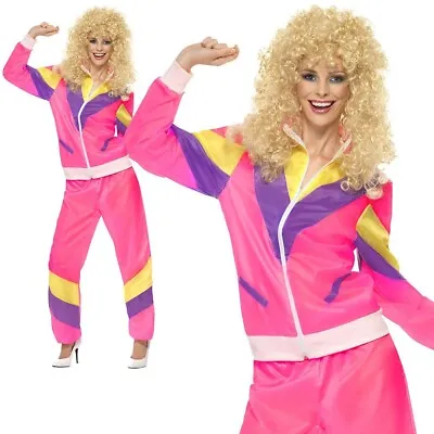 80s Shell Suit Trackie Costume Pink Ladies 1980s Fancy Dress Outfit • £16.99