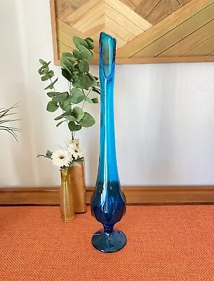 Vintage MCM Viking Glass Bluenique Epic Diamond Twist Swung Vase 21.75” Tall HTF • $215