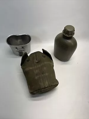 Mixed Vietnam US Army 1977 Plastic Canteen & 1965 Cup & M1956 Canvas Cover 1960 • $54.14