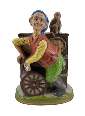 Vintage Sankyo 1960's Ceramic Painted Organ Grinder Statue Monkey Music Box • $27.75