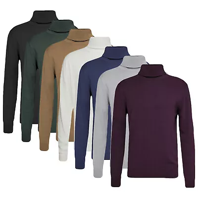 Brave Soul Mens Roll Neck Jumper Polo Ribbed Trim  Hume  100% Cotton Sweater • £13.99