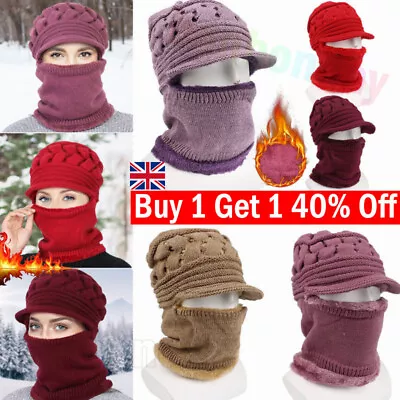 3 In 1 Thermal Hat Face Mask Neck Women Warmer Knitted Lined Extra Warm Winter ♡ • £3.09