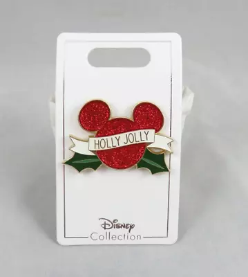 Disney Pin - Mickey Mouse Head Icon - Holly Jolly - Christmas • $18