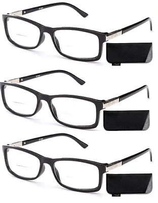 Bi Focal Reading Glasses Slim Rectangular Frame Accented Metal Spring Temples  • $9.99