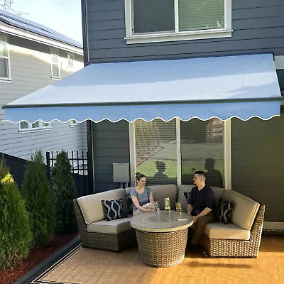 ALEKO Motorized Retractable Patio 16 X 10 Ft Awning Sky Blue Home Canopy • $519.20