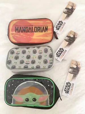 🌹Set 3 Star Wars The Mandalorian Gadget Zippered Pencil Case Bag Pouch Cosmetic • £14.47