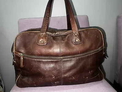 Vintage Banana Republic Brown Cow Leather Travel  Weekender Large Travel Bag • $59.99