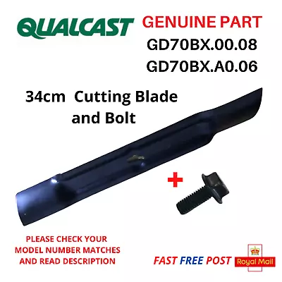  M2EB1537M QUALCAST  Lawnmower 37cm Cutting Blade + Bolt GD80BX.00.09  FAST POST • £17.75