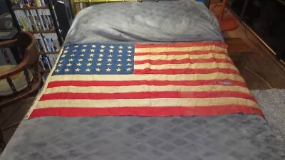 Vintage Older 48 Star Worn Weathered All Stitched American Flag • $199