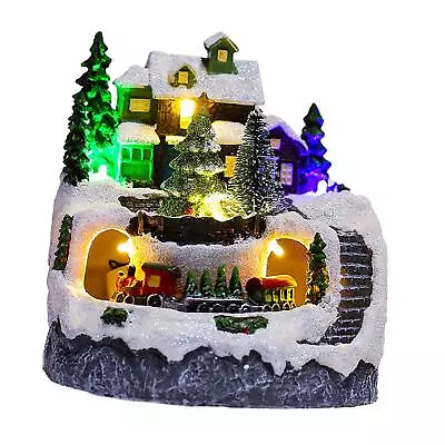 Christmas Village House Scene Music Box Resin LED Lighted Collectible • £21.23