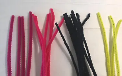 Vintage 12  Mixed Lot Chenille Craft Stems Pipe Cleaners Pink Yellow Black • $4.90