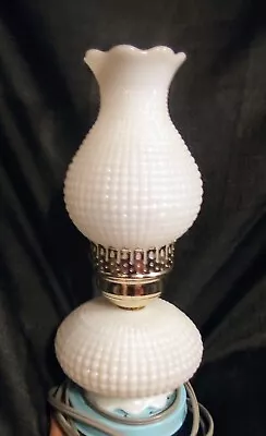 Vintage Hobnail White Milk Glass Hurricane Lamp Bedside Dresser Lamp Works • $29.99