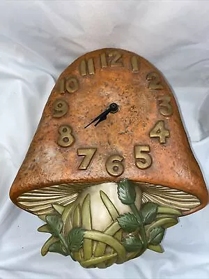 ARNEL’S Ceramic Merry MUSHROOM Wall Clock Battery Operated 1973 Signed • $35