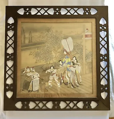 Vintage Hand Painted Chinese Painting Hand Carved Wooden Frame **RARE** • $99.99