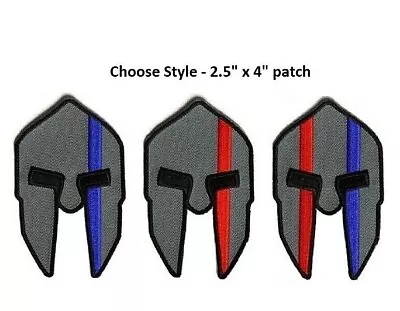 Spartan Helmet BLUE Or RED LINE 2-1/2  X 4  Iron On Patch Police Firefighter • $5.84