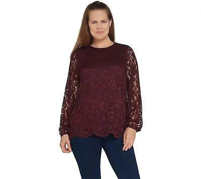 Martha Stewart Corded Lace Long Sleeve Top W/ Scallop  - More Colors 119 A345113 • $17.76