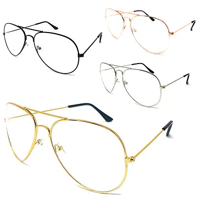 £3.29 • Buy CLEAR LENS Pilot Glasses Novelty Metal Frame Womens Mens Ladies Sexy Fancy Dress