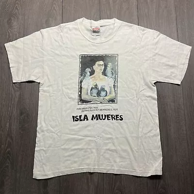 Vintage Frida Kahlo Art Portrait Rare 1990s T-Shirt XL White Isla Mujeres • $29.11