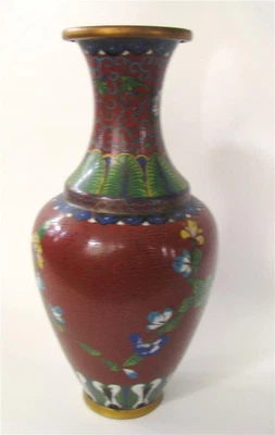 £124.45 • Buy Antique Chinese Export Cloisonne Enamel Vase Red Multicolor Floral Bronze 9 