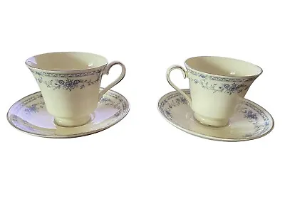 Vintage Bellemeade 2 Footed Cups Saucers Platinum England Floral Bone China • $9.99