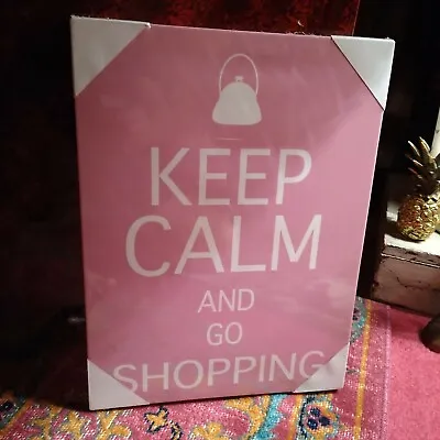 Retro Gallery  Keep Calm And Go Shopping  On Pink Canvas Print. • £4.49