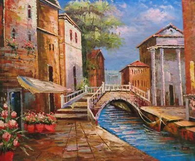 20x24 Lovely Bridge On Canal Of Venice Oil Painting Naturalism Italy • $61