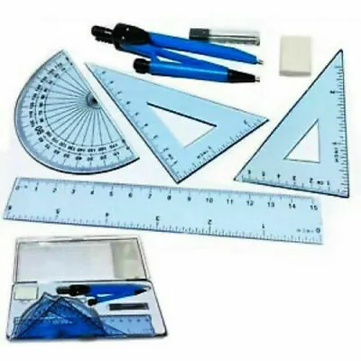 7 Pcs Math Geometry Set Back To School Exam Stationery Compass Protractor Eraser • £3.99