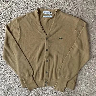 70’s Lacoste Izod Vintage Men’s Knit Button Down Cardigan Sweater XL Tan Camel • $19.99