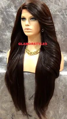 Lace Front Full Wig Extra Long Straight Layered Side Part Brown #4 Heat Ok Nwt • $79.95