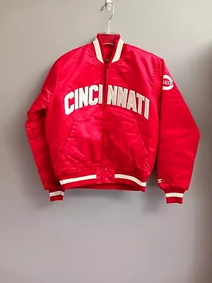 Vintage Size M Starter MLB Cincinnati Reds Bomber Satin Jacket Red USA Quilted • $100