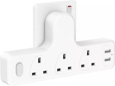 Multi Plug Adapter 3 Way Extension With 2 USB Extension Socket Lomertes Wall M • £13.99