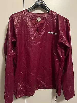 RARE VTG 90’s Mizuno MAROON Polyurethane Baseball Pullover Raincoat Wet Look L • $99.99