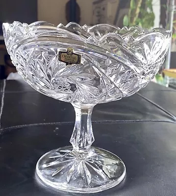 Vintage Crystal Zajecar 24% Lead Footed Compote. Made In Yugoslavia 7” W X 7”H • $25
