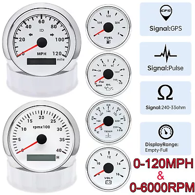 6 Gauge Set 7 Color 85mm GPS Speedometer 120MPH Tacho & 52mm Fuel Oil Water Volt • $128.26
