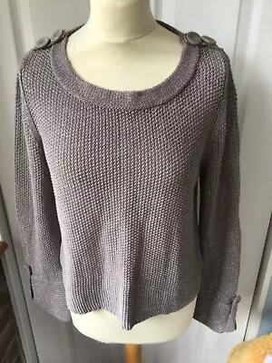 Ladies Next Signature Taupe Metallic Thread Linen Jumper Size 12 • £1.49