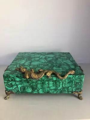 Vintage Large And Impressive Hinged  Malachite Box With Dragon • $4500