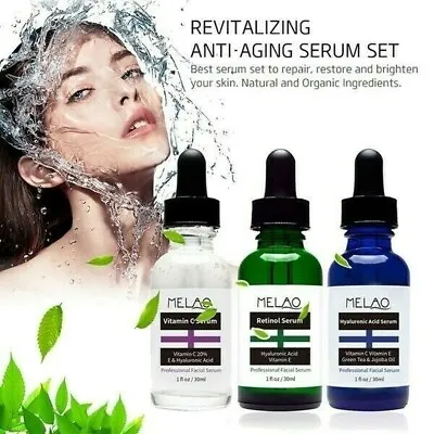$28 • Buy Melao Serum Set Retinol Hyaluronic Acid Vitamin C E Anti Aging Facial Night Day