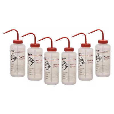 6PK Acetone Wash Bottle 1000ml - Wide Mouth Pre-Labeled - LDPE - Eisco Labs • $50.99