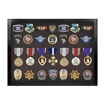 Military Medals Pins Patches Insignia Ribbons Flag Display Case Cabinet • $139.95